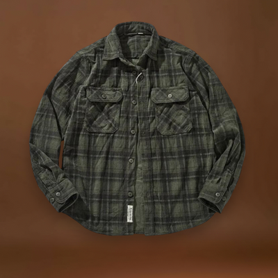 Camisa - Mistura de Corduroy com Botões à Frente e Forma Relaxada