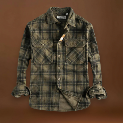 Camisa - Mistura de Corduroy com Botões à Frente e Forma Relaxada