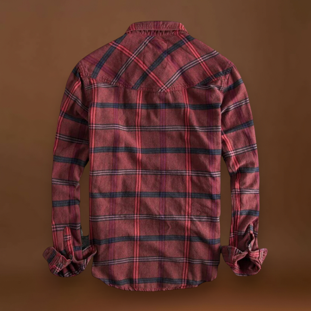 Camisa – Mistura de Flanela Ajustada com Colarinho Botão