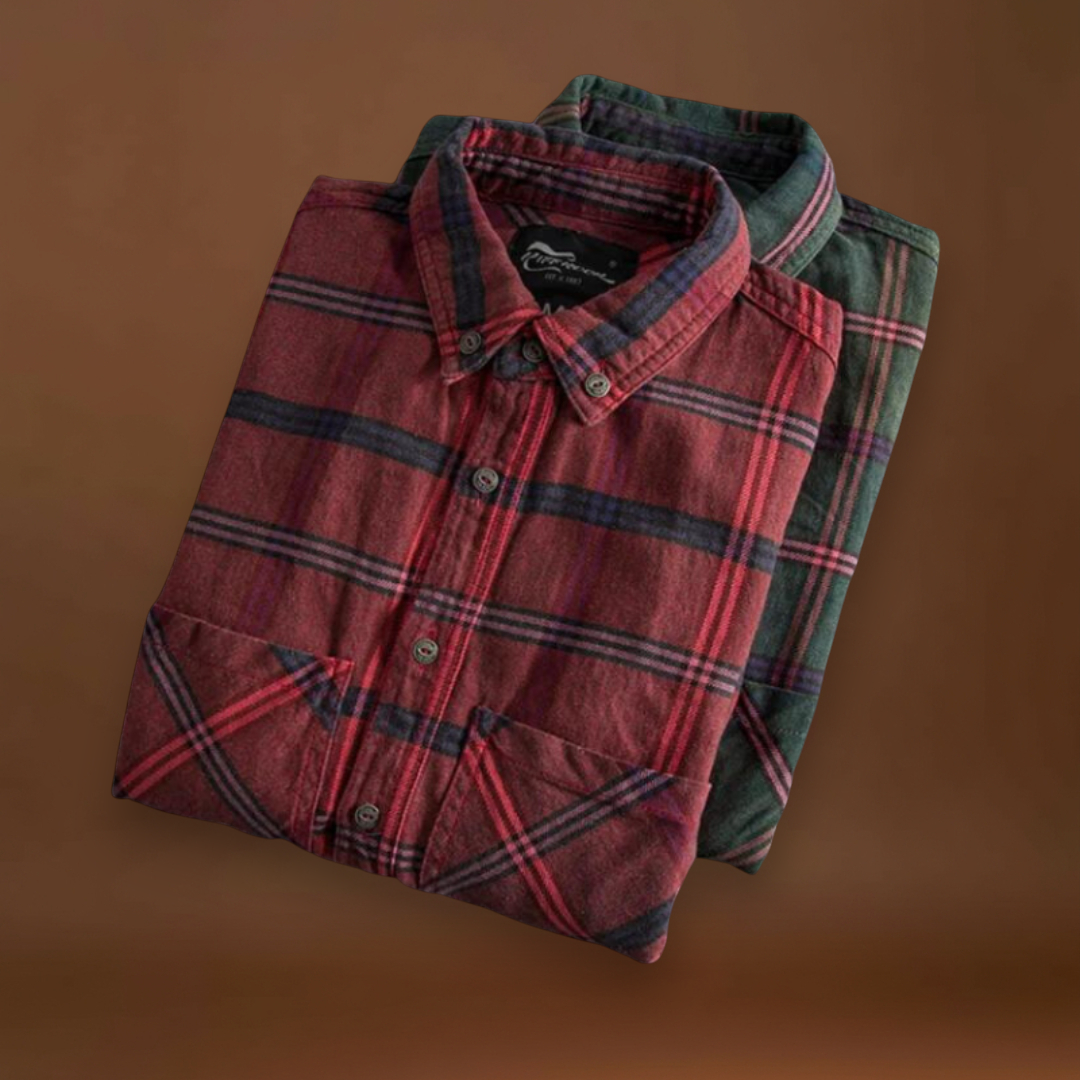 Camisa – Mistura de Flanela Ajustada com Colarinho Botão