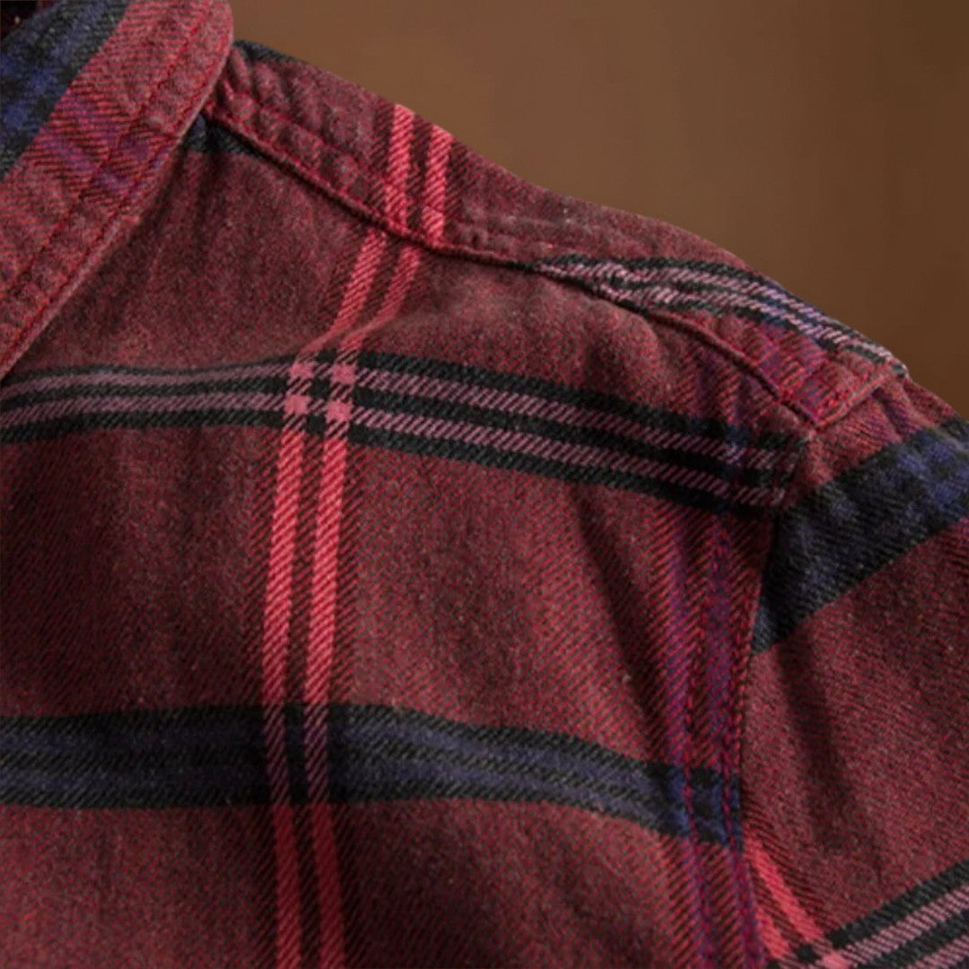 Camisa – Mistura de Flanela Ajustada com Colarinho Botão