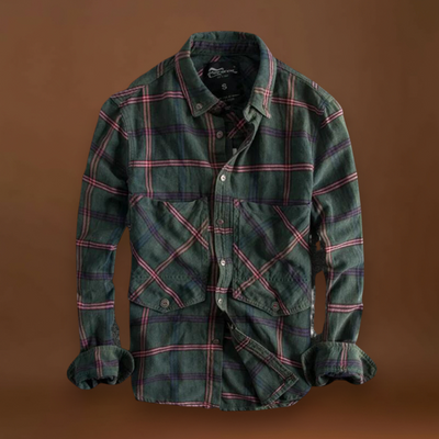 Camisa – Mistura de Flanela Ajustada com Colarinho Botão