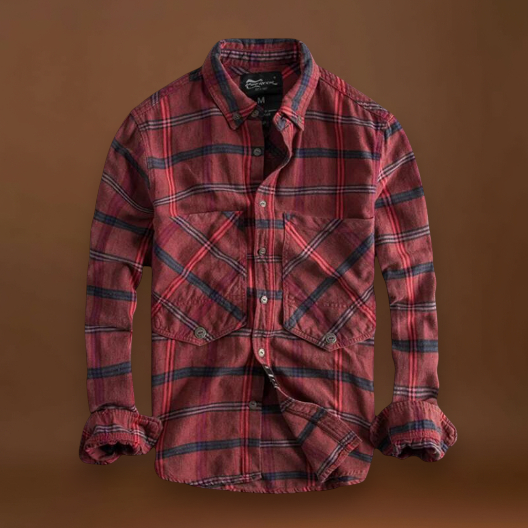 Camisa – Mistura de Flanela Ajustada com Colarinho Botão