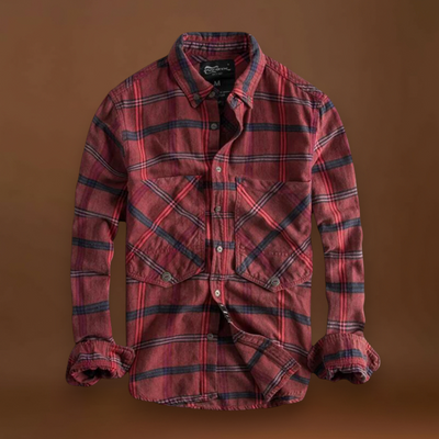 Camisa – Mistura de Flanela Ajustada com Colarinho Botão