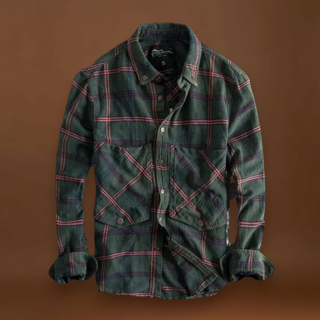 Camisa – Mistura de Flanela Ajustada com Colarinho Botão