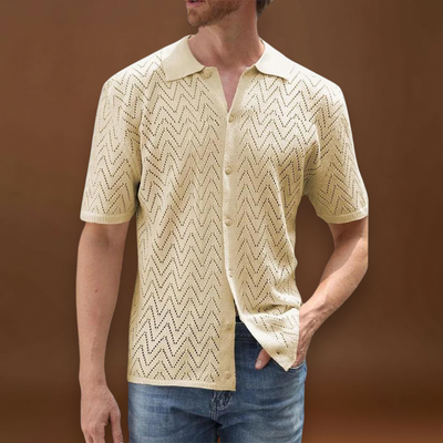 Camisa - Mistura de Malha com Botões à Frente e Colarinho Estruturado para Uso Fácil