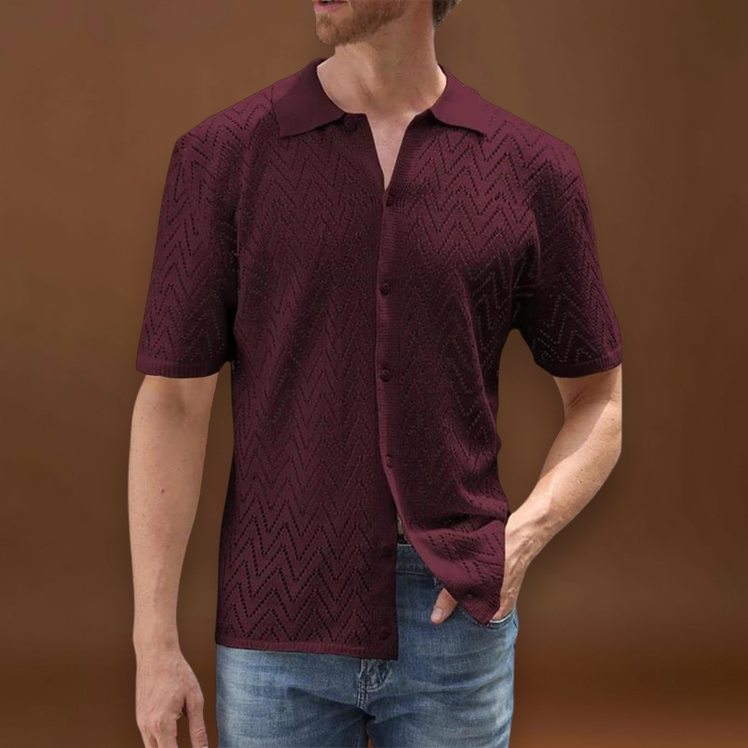 Camisa - Mistura de Malha com Botões à Frente e Colarinho Estruturado para Uso Fácil