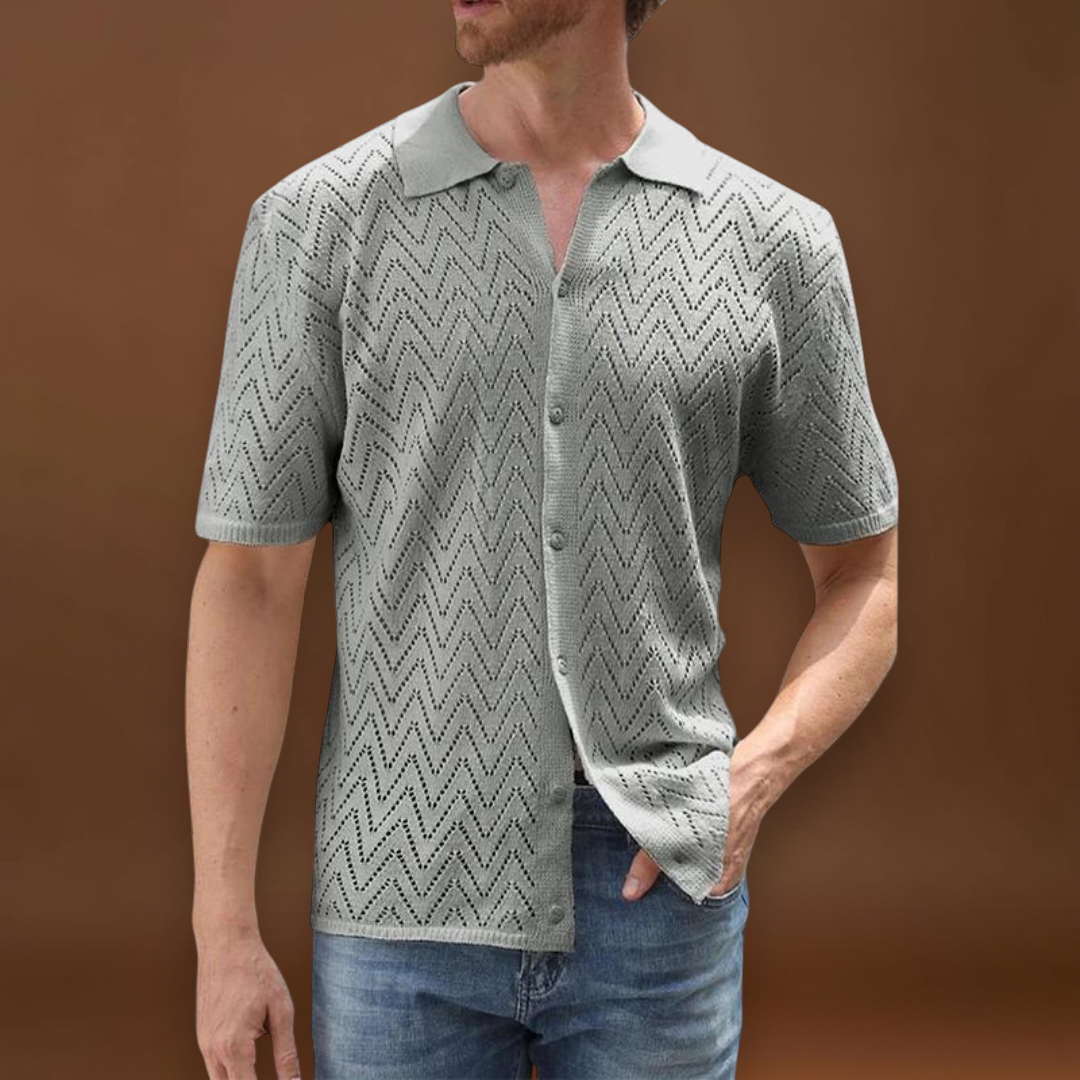 Camisa - Mistura de Malha com Botões à Frente e Colarinho Estruturado para Uso Fácil