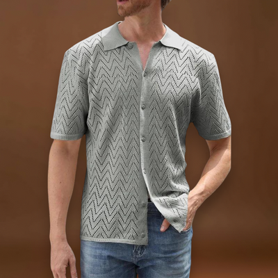 Camisa - Mistura de Malha com Botões à Frente e Colarinho Estruturado para Uso Fácil