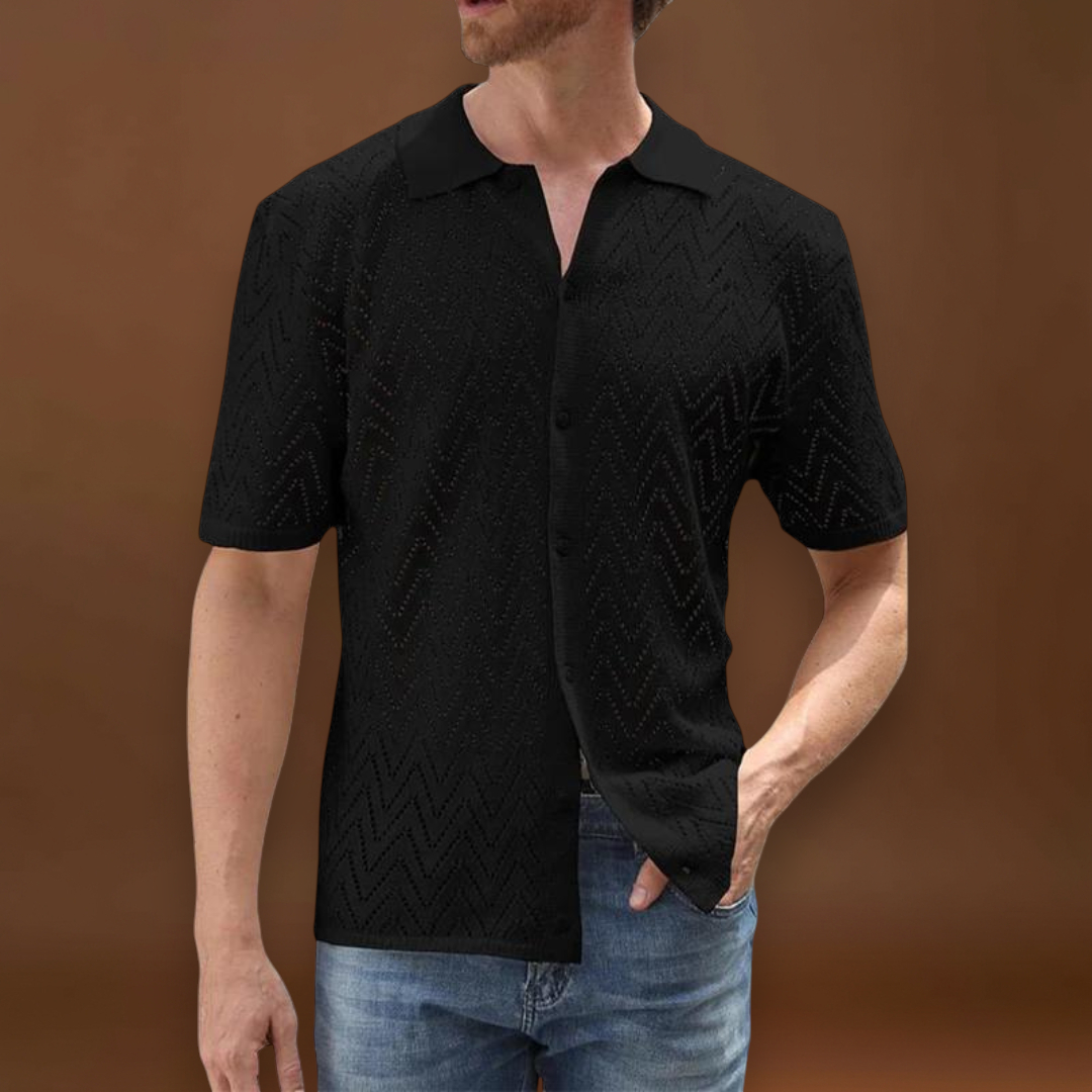 Camisa - Mistura de Malha com Botões à Frente e Colarinho Estruturado para Uso Fácil