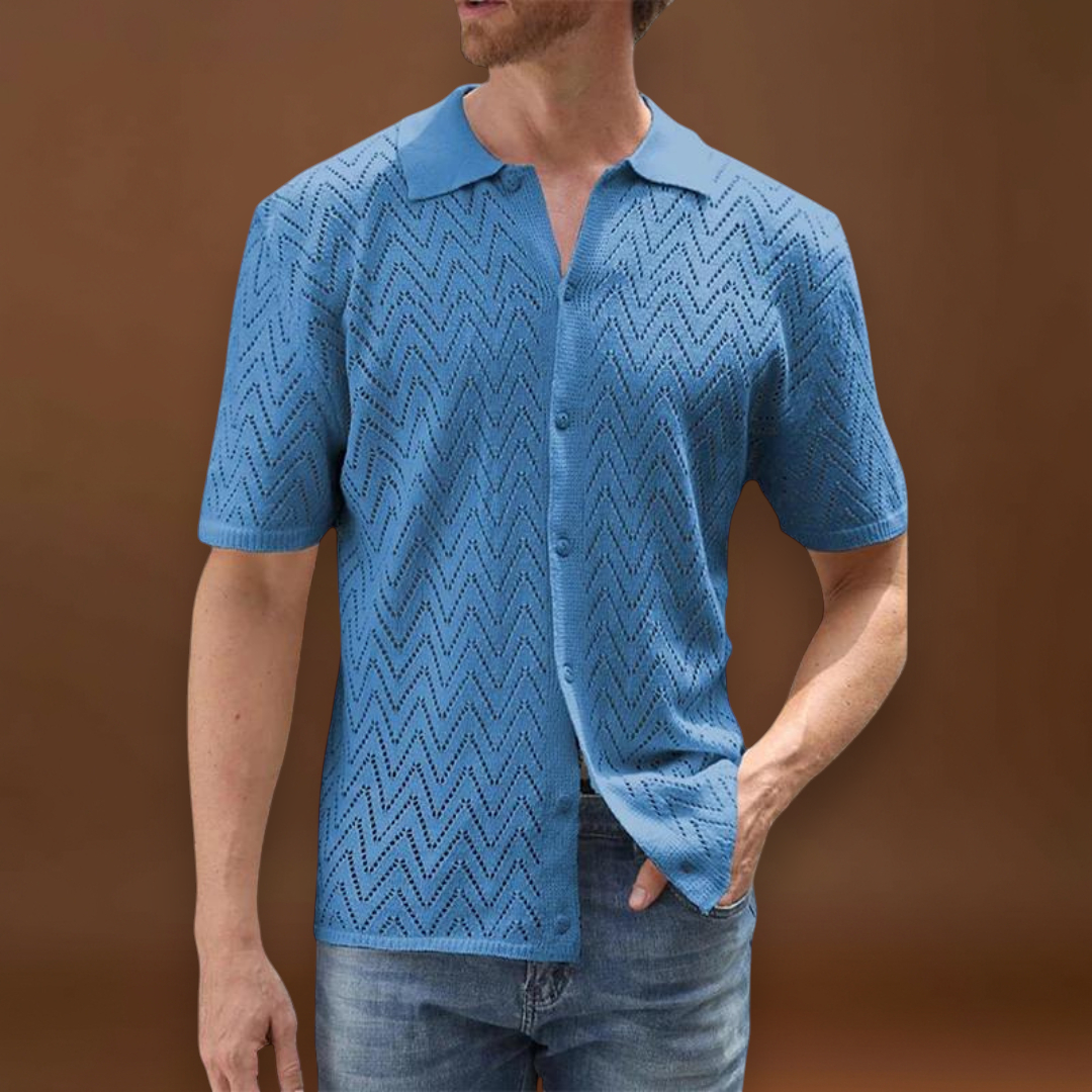 Camisa - Mistura de Malha com Botões à Frente e Colarinho Estruturado para Uso Fácil