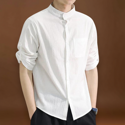 Camisa - Mistura de Poliéster com Gola Mandarim e Forma Elegante