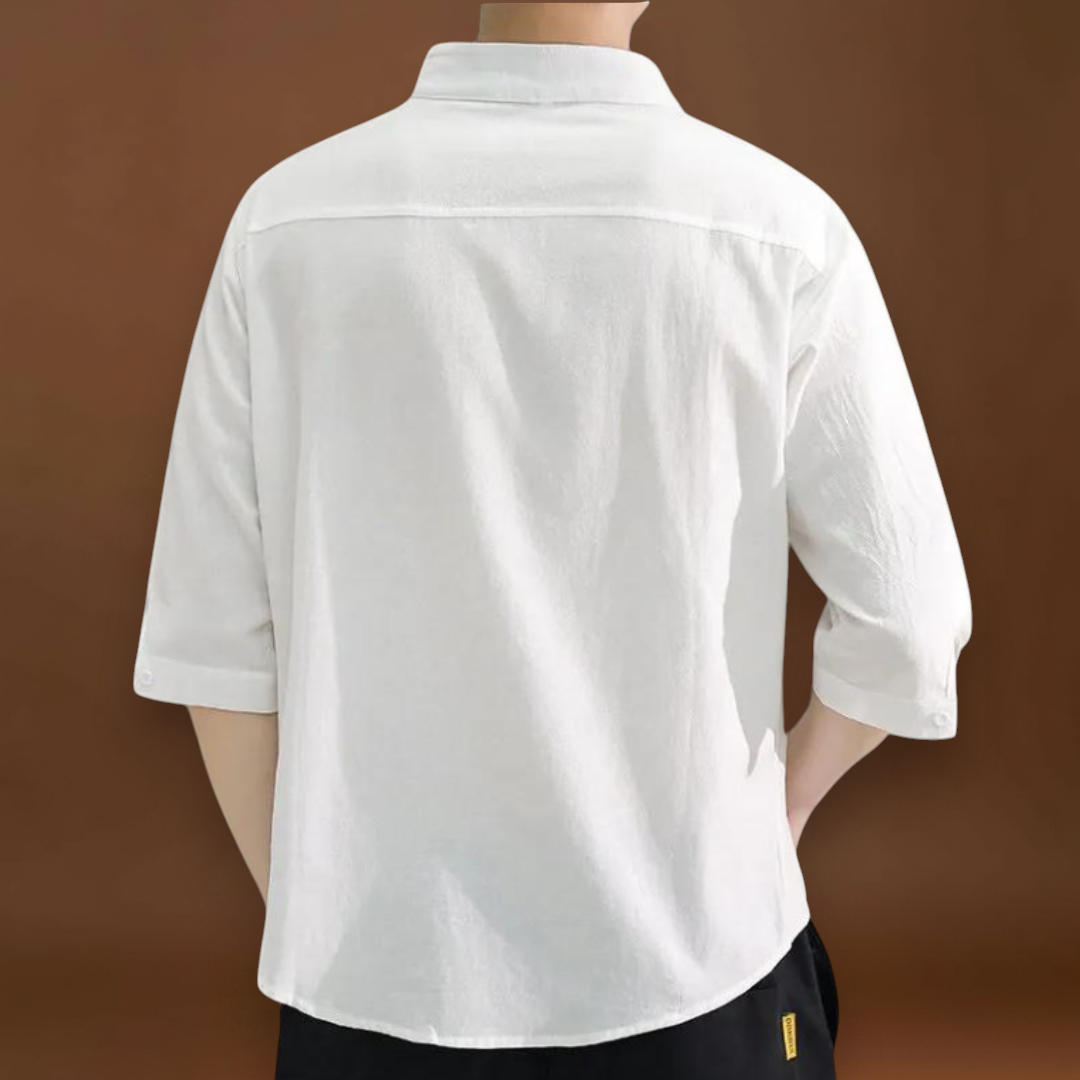 Camisa - Mistura de Poliéster com Gola Mandarim e Forma Elegante