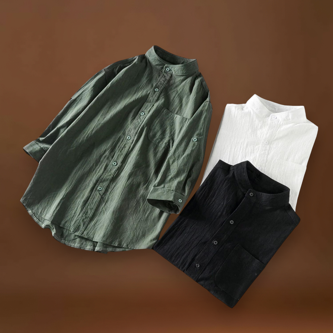 Camisa - Mistura de Poliéster com Gola Mandarim e Forma Elegante