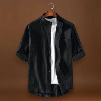 Camisa - Mistura de Poliéster com Gola Mandarim e Forma Elegante