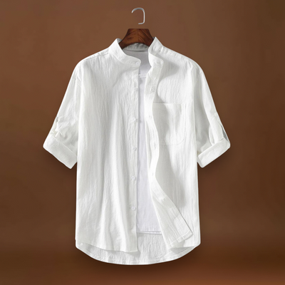 Camisa - Mistura de Poliéster com Gola Mandarim e Forma Elegante