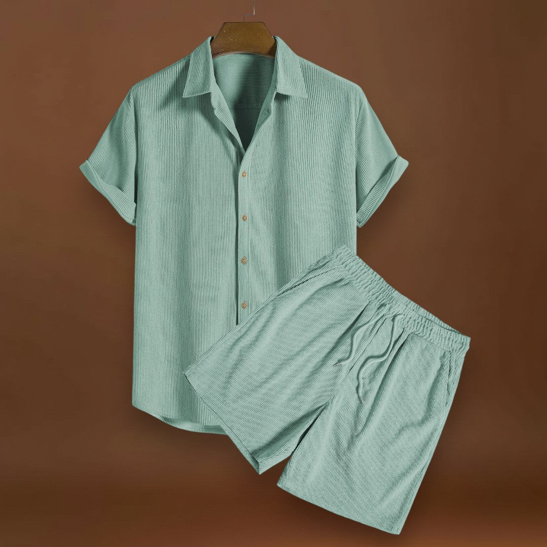 Conjunto de Camisa - Mistura de Veludo Cotelê com Botões à Frente & Toque Suave