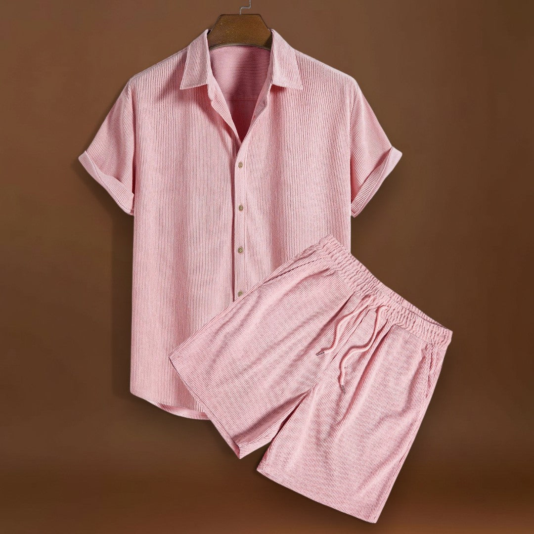 Conjunto de Camisa - Mistura de Veludo Cotelê com Botões à Frente & Toque Suave