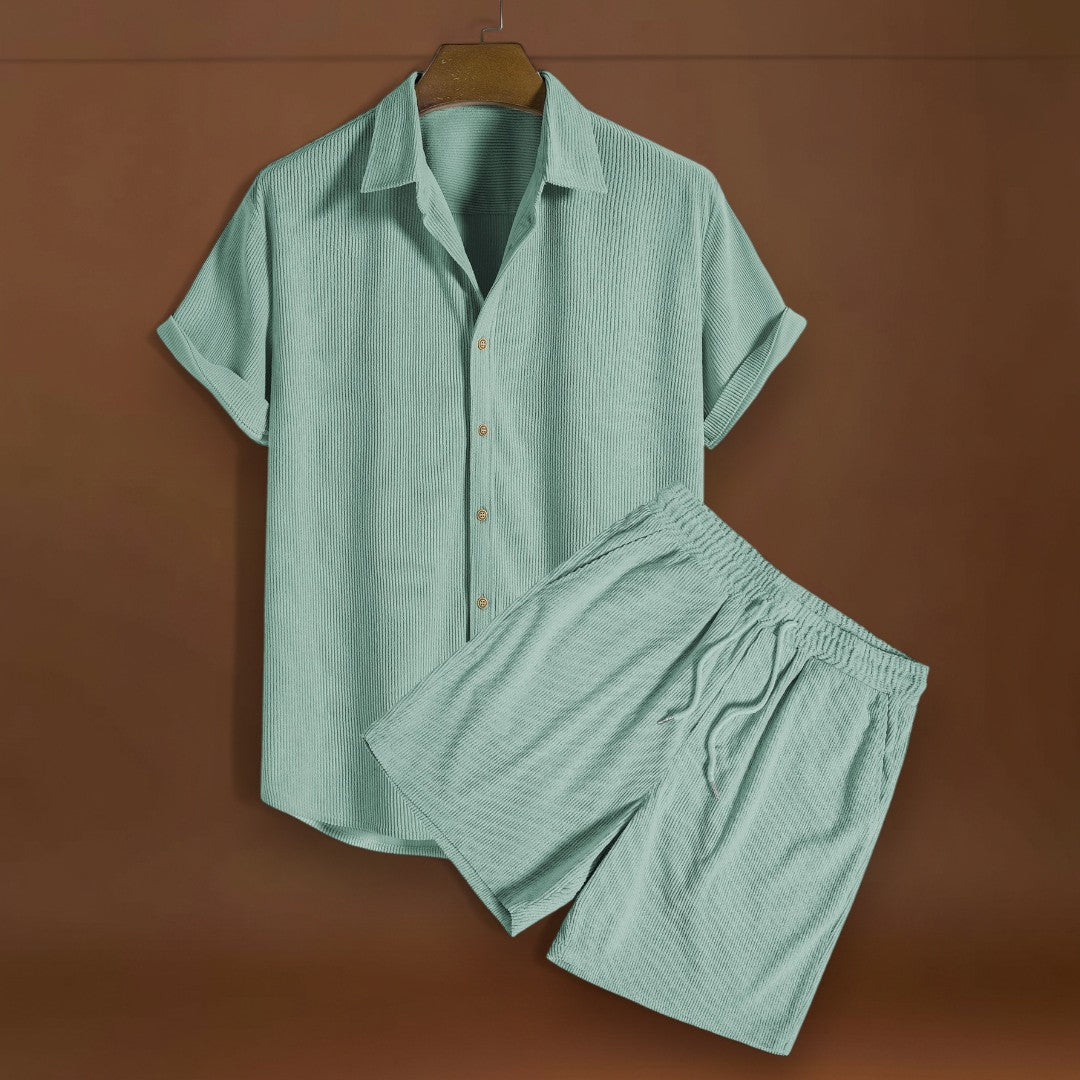 Conjunto de Camisa - Mistura de Veludo Cotelê com Botões à Frente & Toque Suave