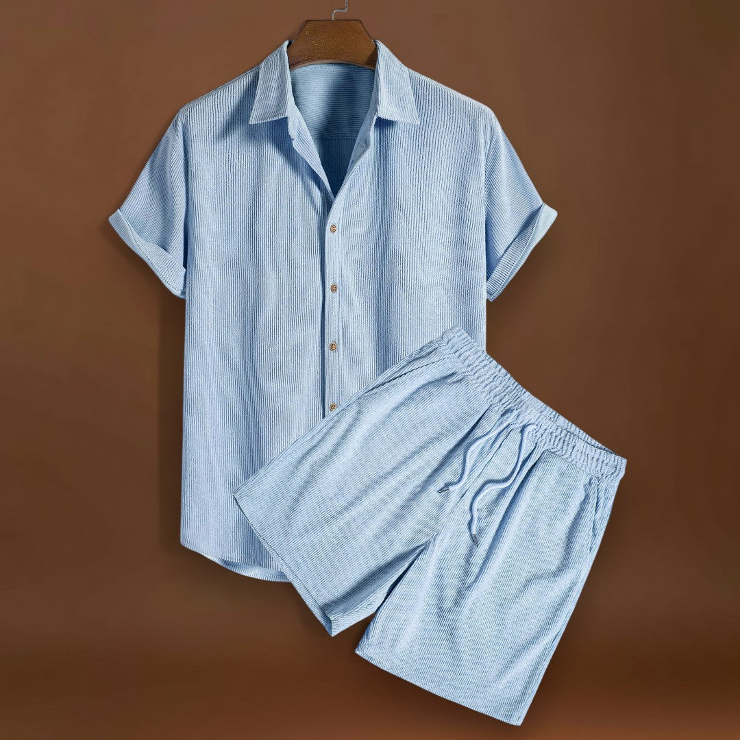 Conjunto de Camisa - Mistura de Veludo Cotelê com Botões à Frente & Toque Suave