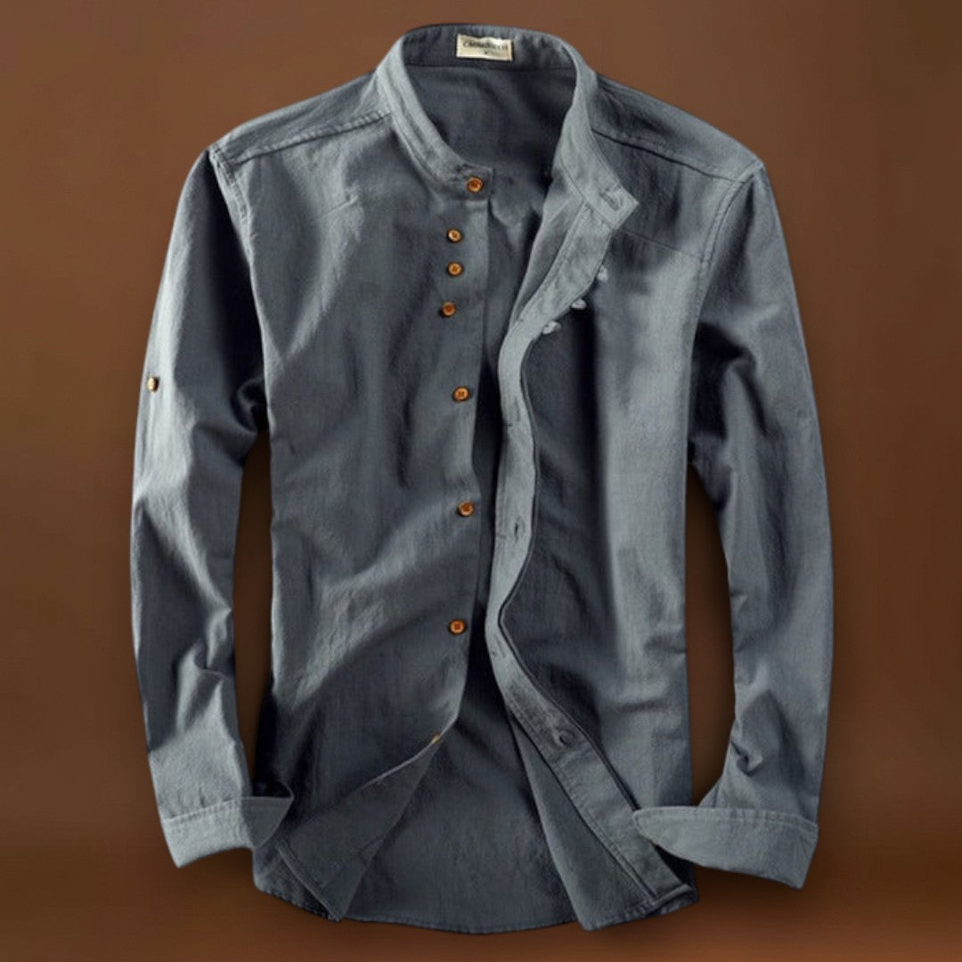 Camisa - Gola Alta e Fecho de Botão Vintage Respirável