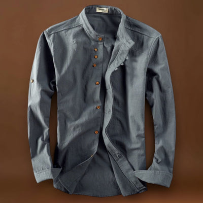 Camisa - Gola Alta e Fecho de Botão Vintage Respirável