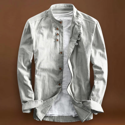 Camisa - Gola Alta e Fecho de Botão Vintage Respirável