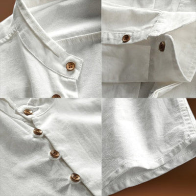 Camisa - Gola Alta e Fecho de Botão Vintage Respirável