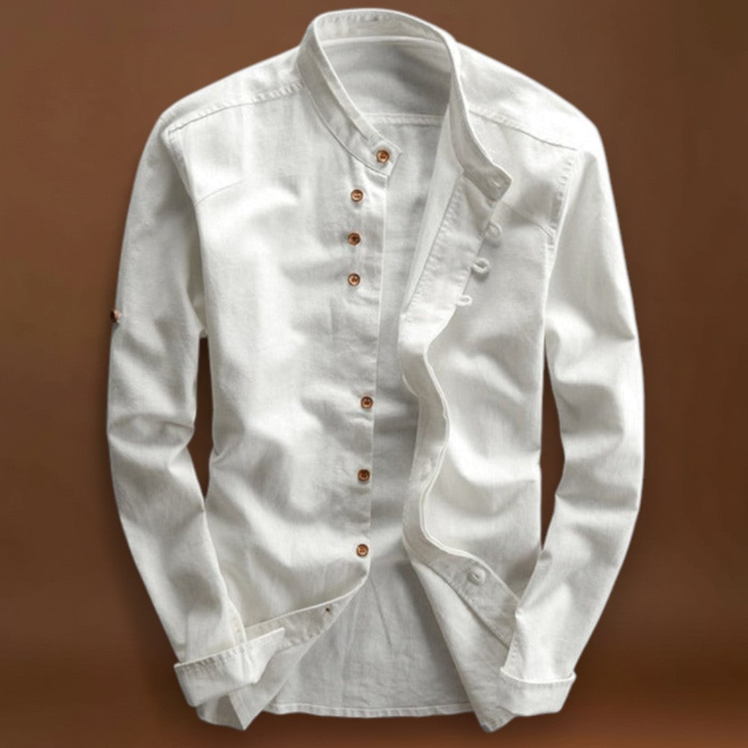 Camisa - Gola Alta e Fecho de Botão Vintage Respirável