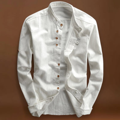 Camisa - Gola Alta e Fecho de Botão Vintage Respirável