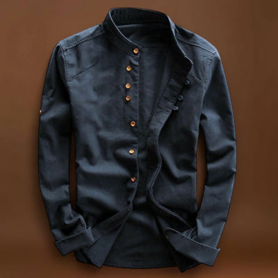 Camisa - Gola Alta e Fecho de Botão Vintage Respirável