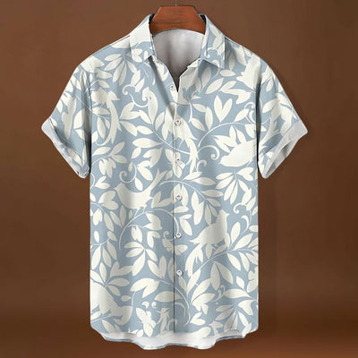 Camisa de Manga Curta – Estampa de Folhas e Mistura de Ar Respirável