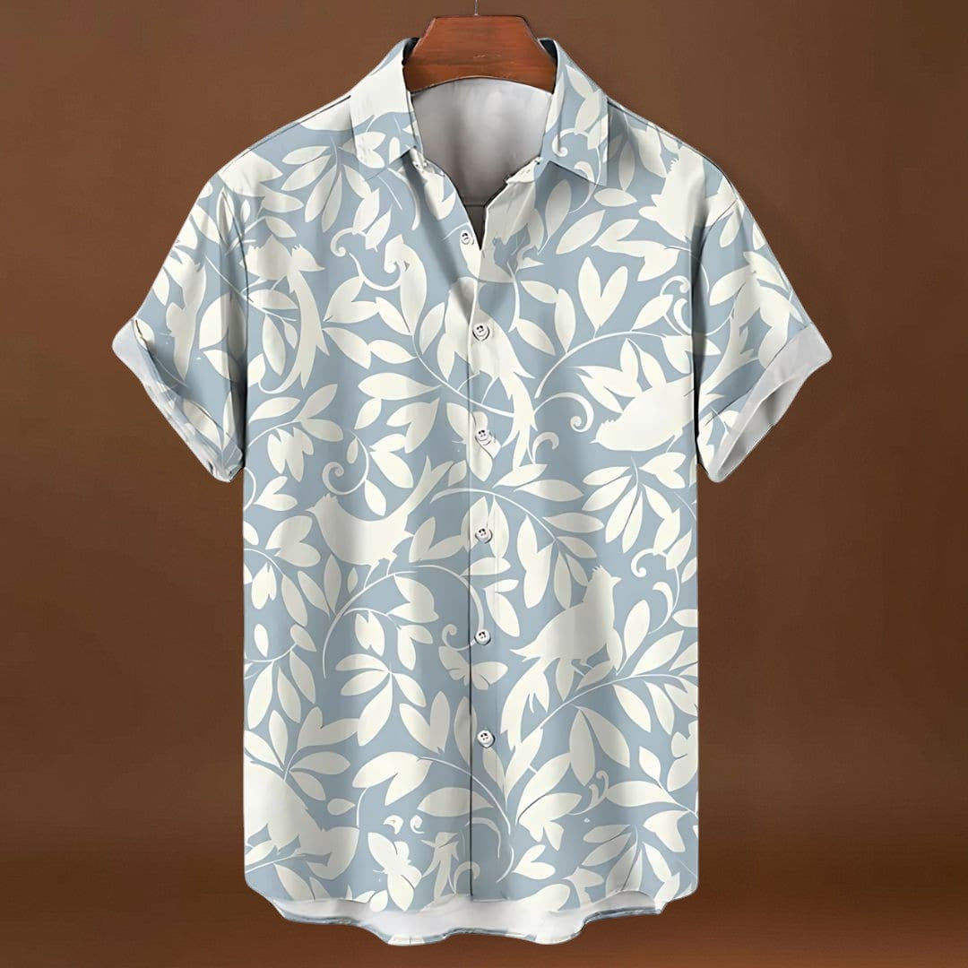 Camisa de Manga Curta – Estampa de Folhas e Mistura de Ar Respirável