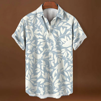 Camisa de Manga Curta – Estampa de Folhas e Mistura de Ar Respirável