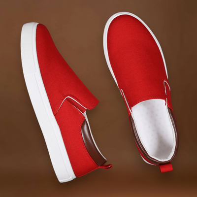 Sapatilhas Slip On - Parte Superior em Mistura de Lona e Sola Flexível