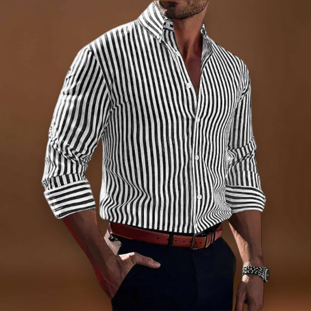 Camisa Overshirt Soft Blend - Riscas Verticais e Cobertura Leve
