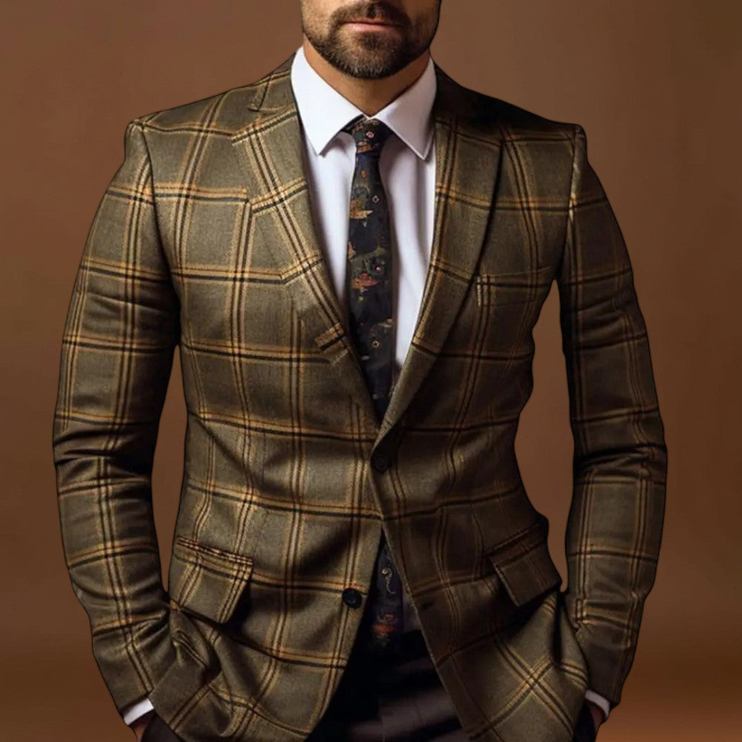 Casaco de fato - Padrão xadrez e silhueta ajustada