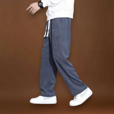 Calças - Mistura de Veludo Cotelê com Corte Reto e Ajuste Espaçoso