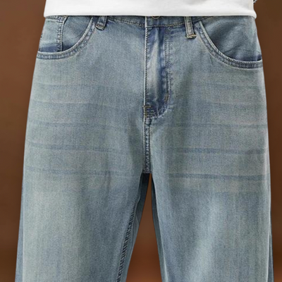 Calças - Mistura de Denim com Cintura Baixa e Corte Relaxado na Anca