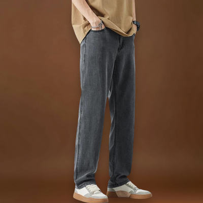 Calças - Mistura de Denim com Cintura Baixa e Corte Relaxado na Anca