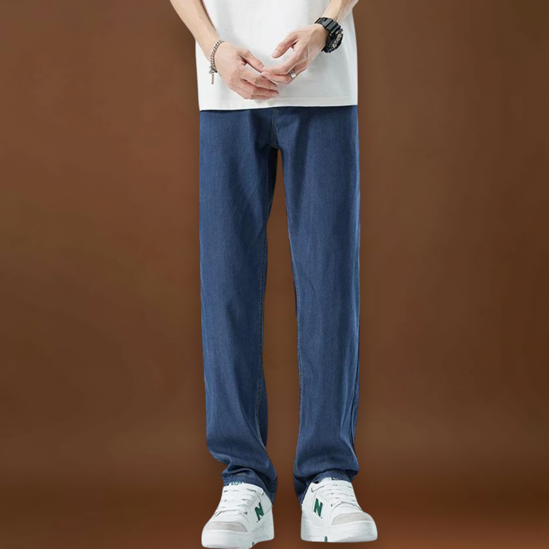 Calças - Mistura de Denim com Cintura Baixa e Corte Relaxado na Anca