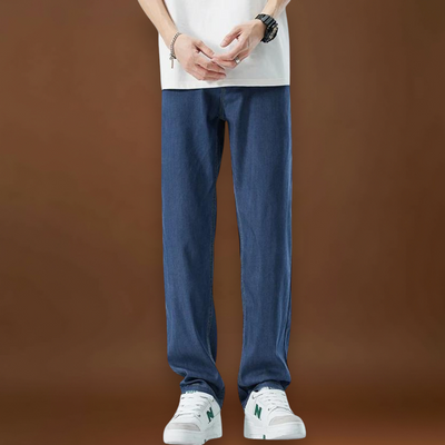 Calças - Mistura de Denim com Cintura Baixa e Corte Relaxado na Anca