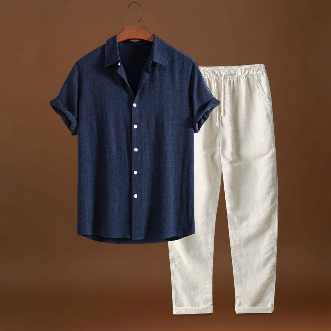 Conjunto de Duas Peças - Manga Curta & Mistura de Poliéster Respirável