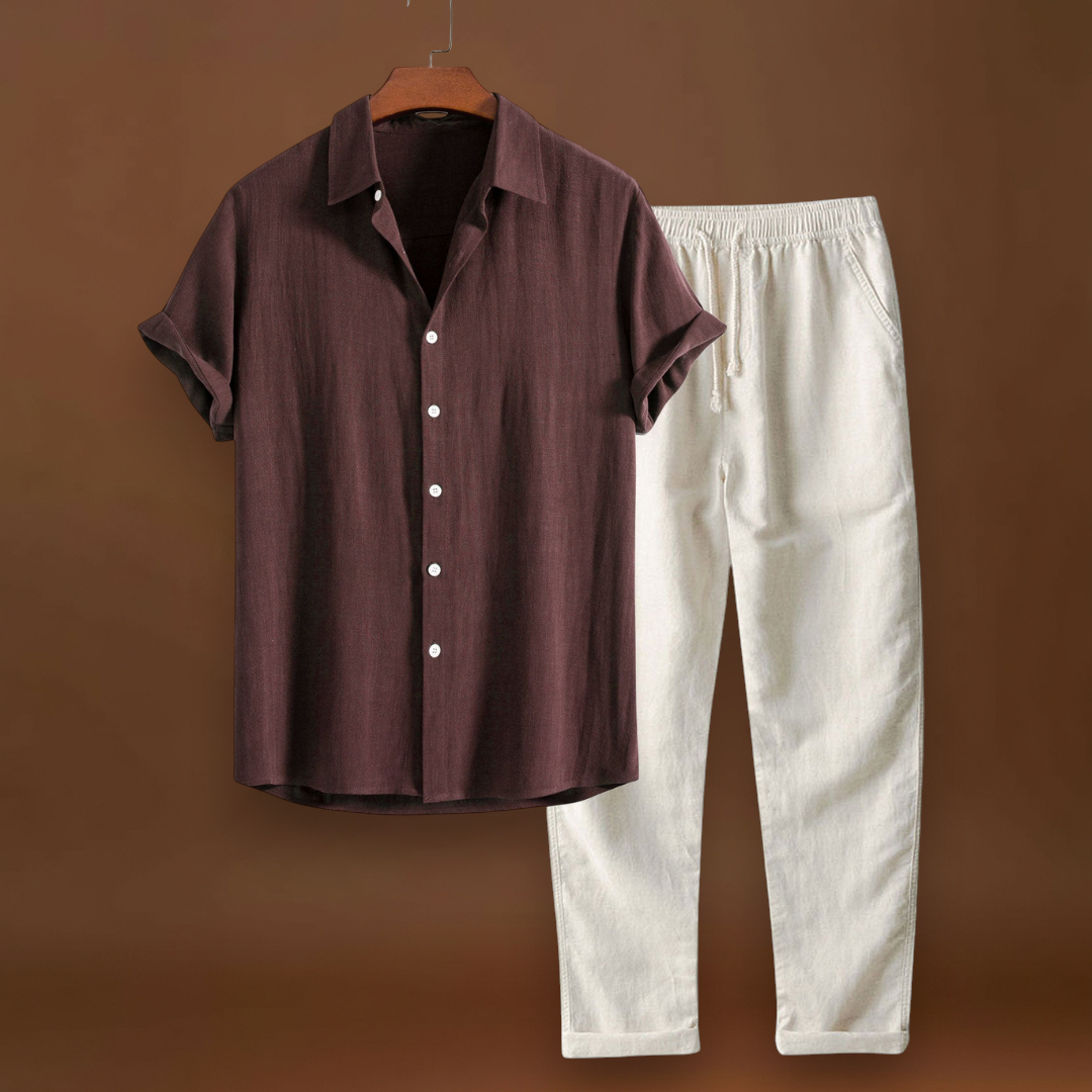 Conjunto de Duas Peças - Manga Curta & Mistura de Poliéster Respirável