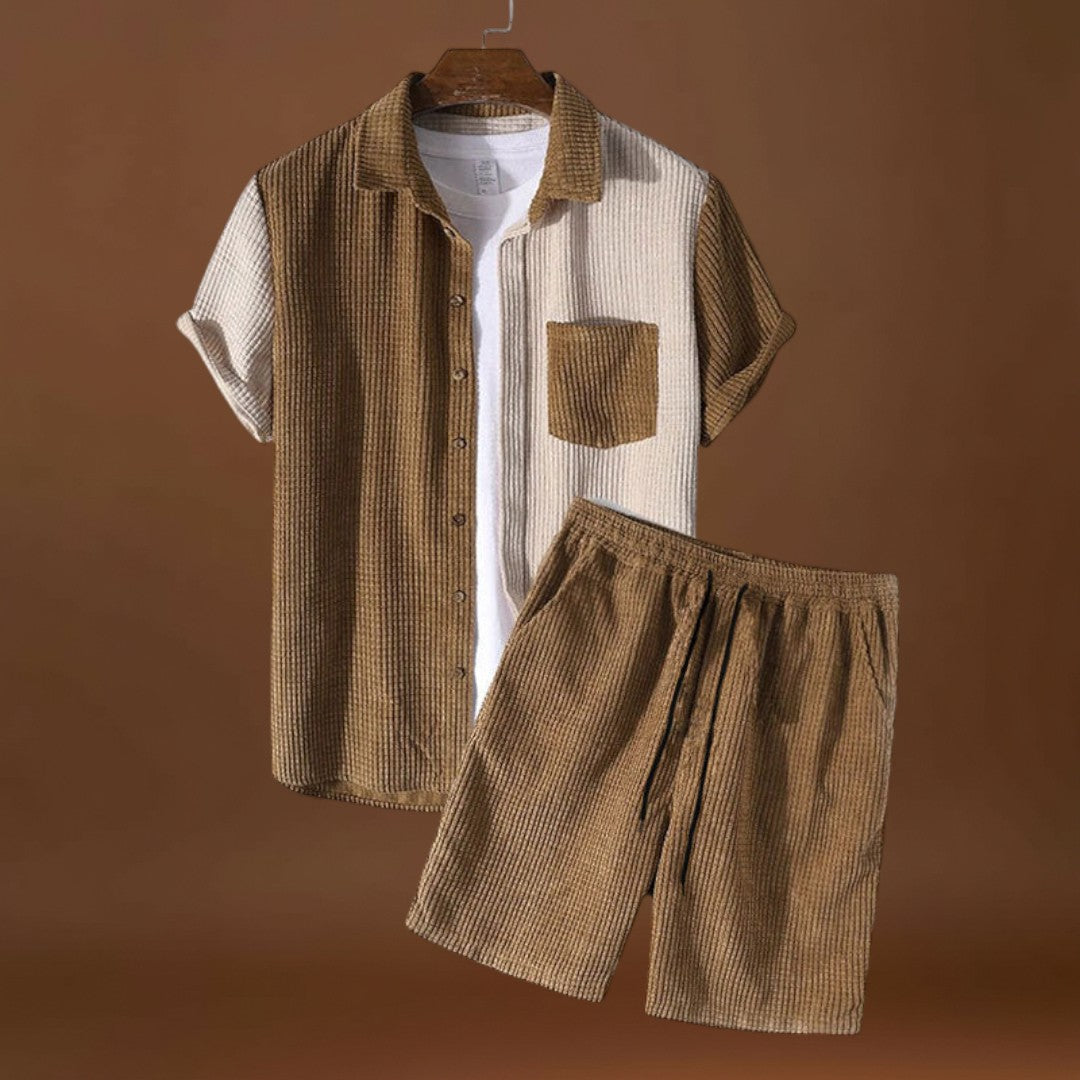 Conjunto de Duas Peças – Camisa de Waffle e Calções com Corda