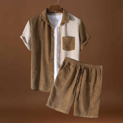 Conjunto de Duas Peças – Camisa de Waffle e Calções com Corda