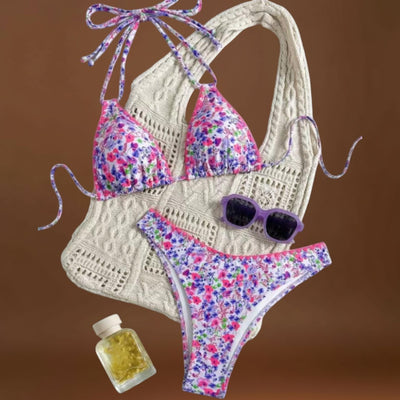 Rita - Biquíni com laço no pescoço em renda vibrante