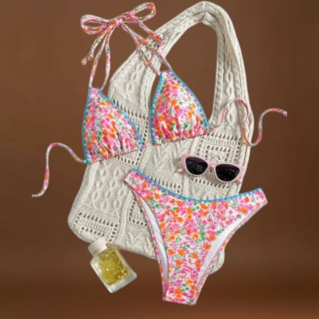 Rita - Biquíni com laço no pescoço em renda vibrante