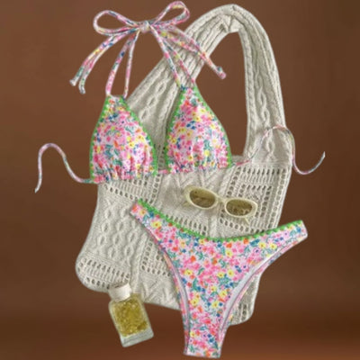 Rita - Biquíni com laço no pescoço em renda vibrante