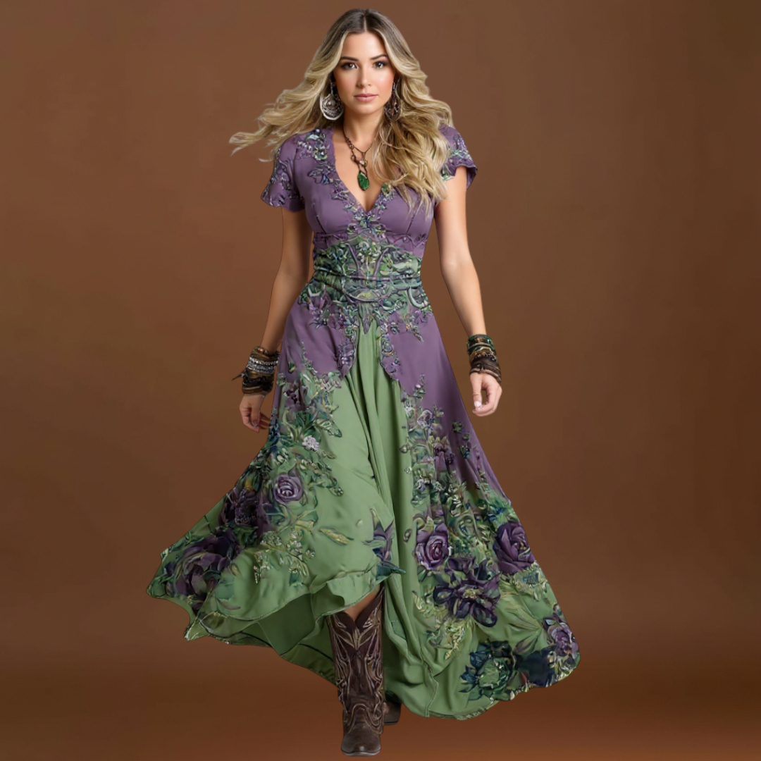 Celeste - Vestido floral ajustado e fluido